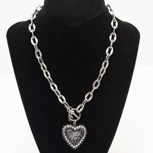 Tarina Tarantino Classic Heart Toggle Necklace Swarovski Crystals Black Silver
